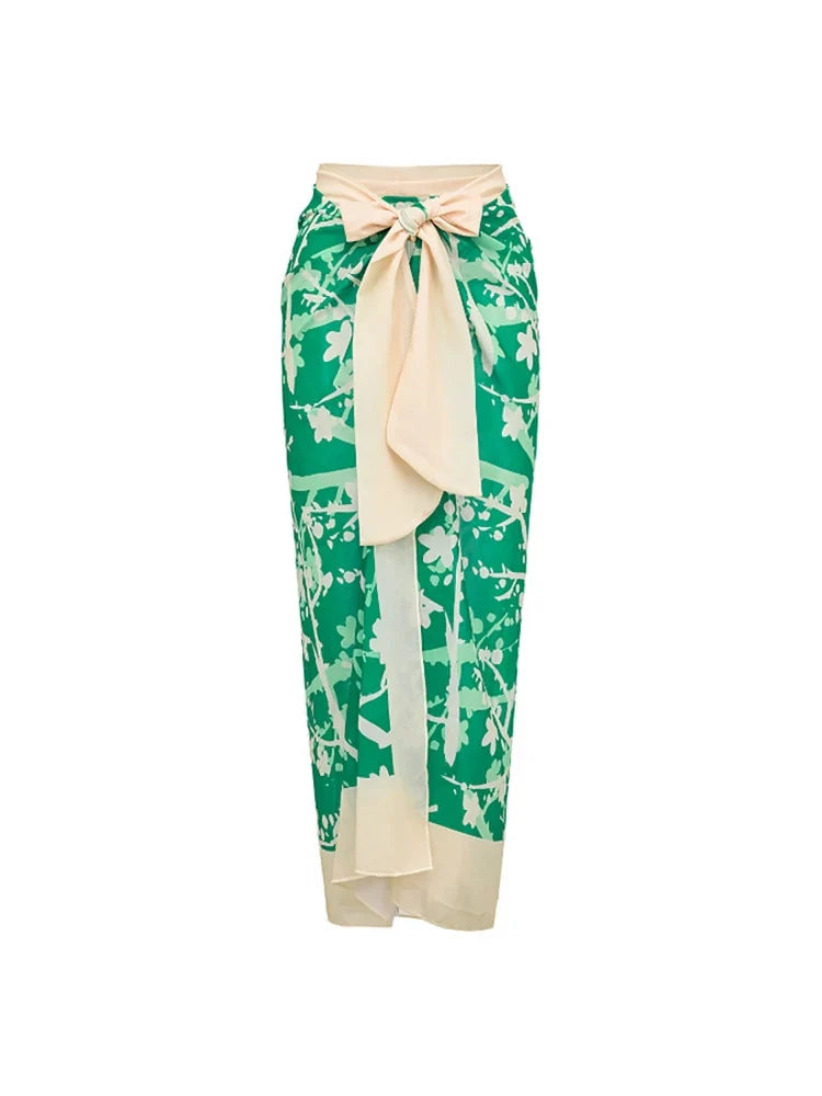 Floral Appliqué Green Printed One-Piece Swimsuit
