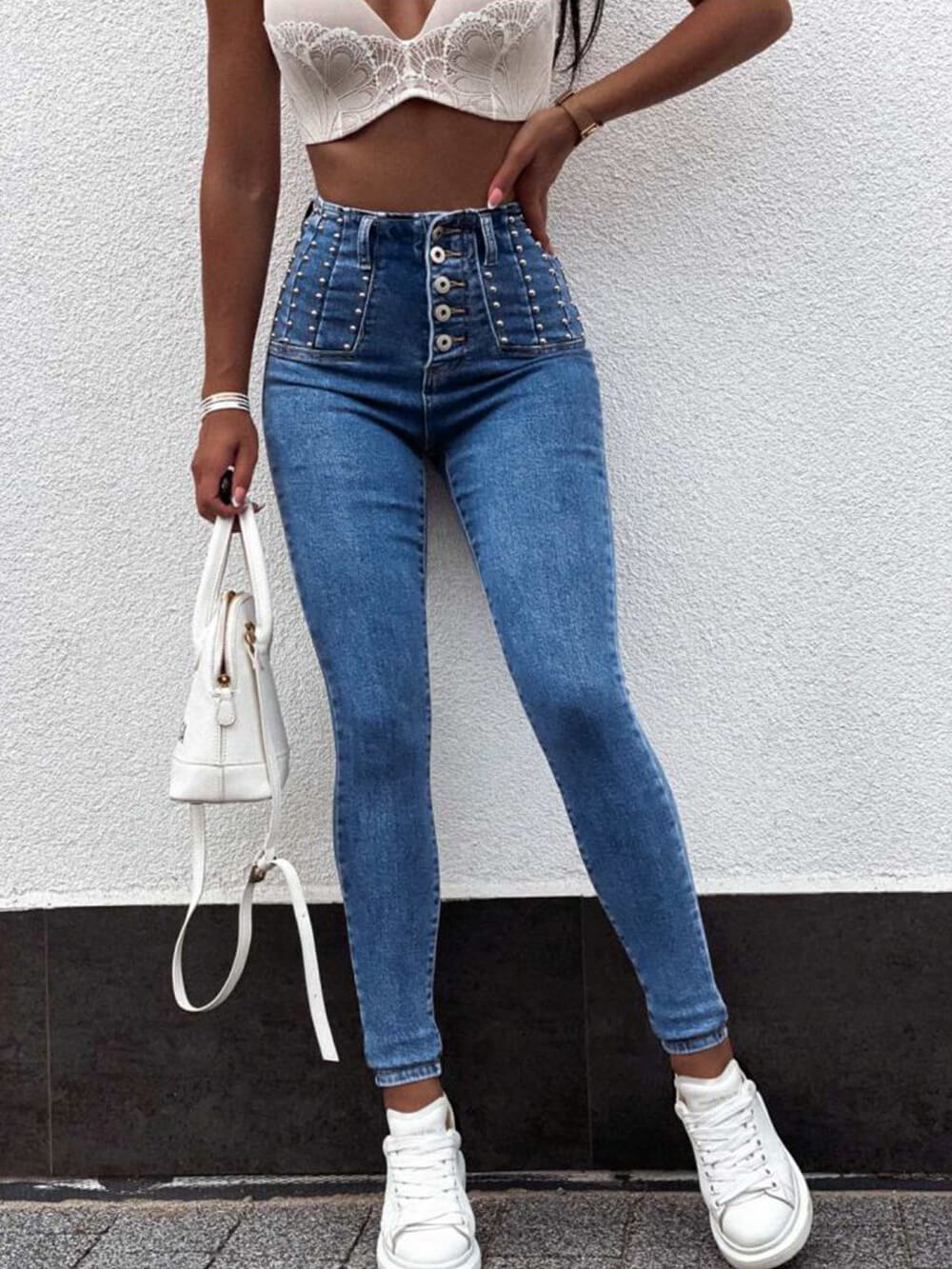 Slim Fit Beaded Pencil Jeans
