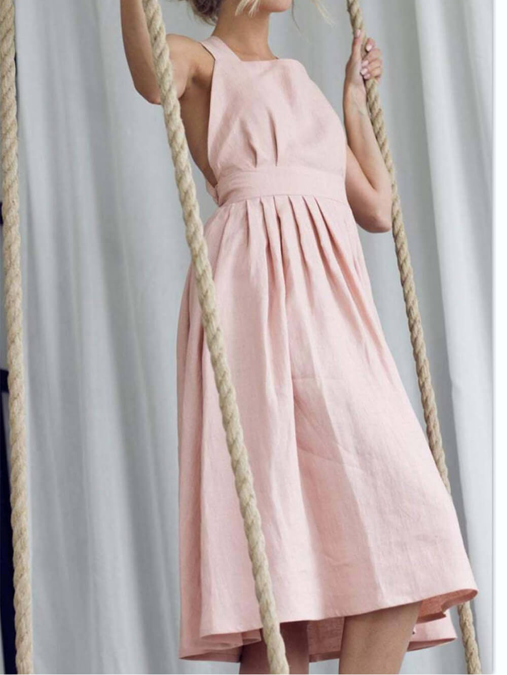 Sexy Backless Linen Dress