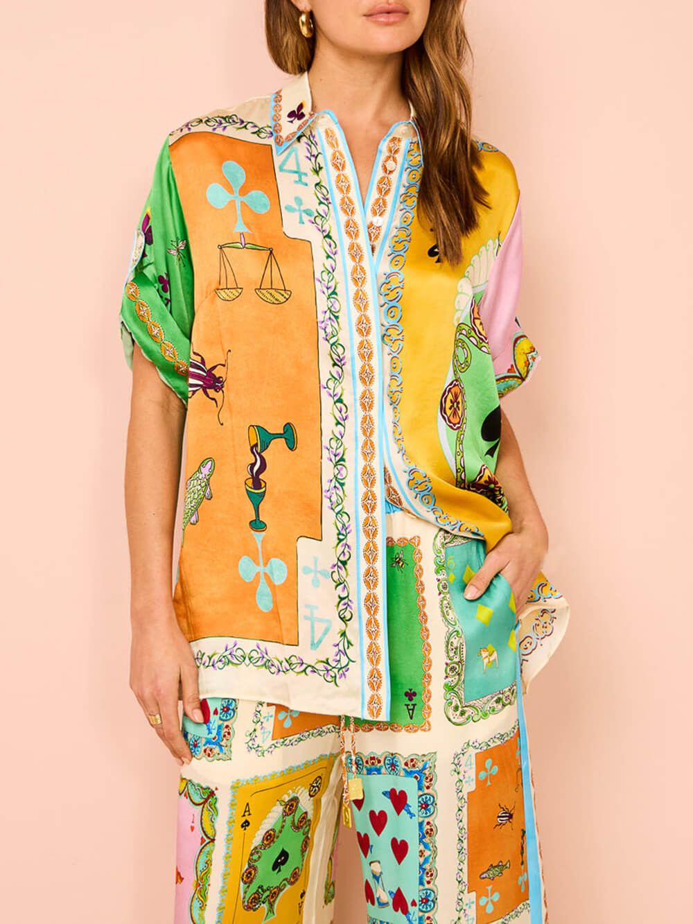 Funny Summer Unique Print Elastic Waist Pocketed Wide Leg Pants