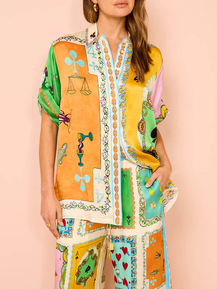 Funny Summer Unique Print Elastic Waist Pocketed Wide Leg Pants