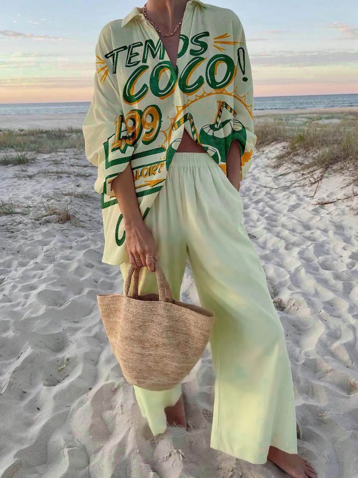 Fashionable Print Casual Vacation Style Set