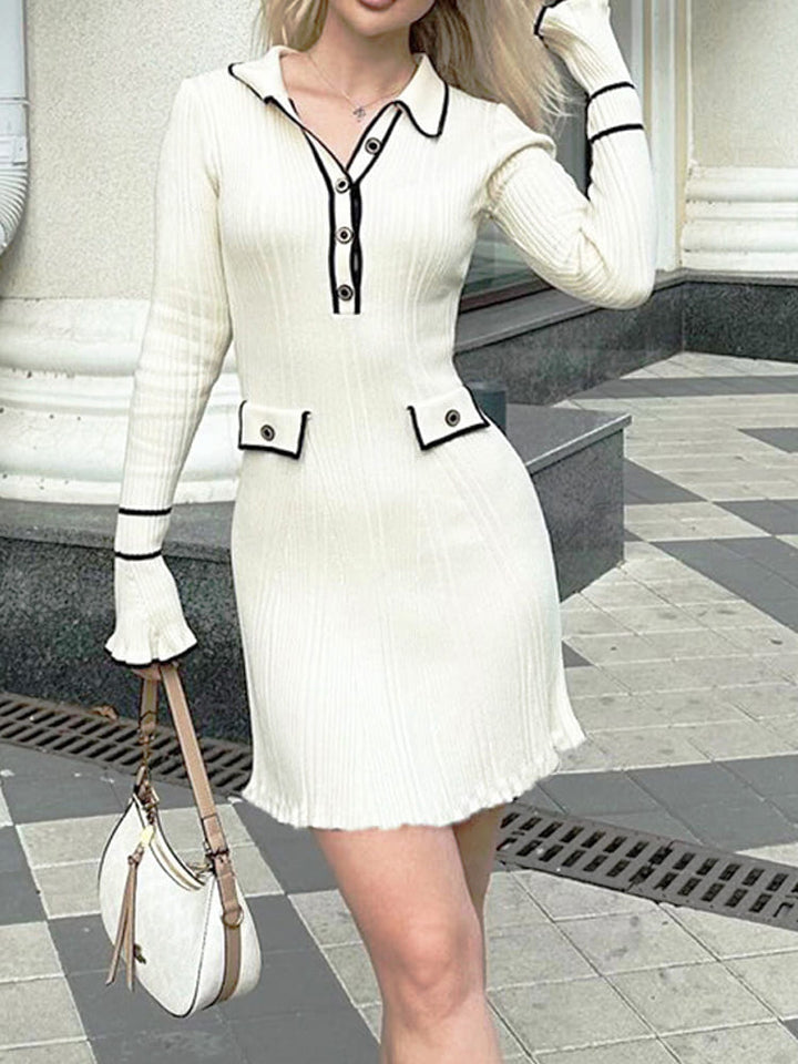 Long Sleeve Collared Knit Mini Dress