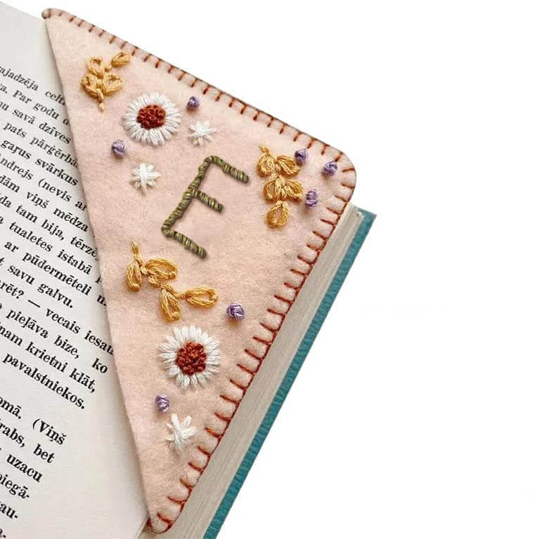 Hand Embroidered Felt Triangle Page Stitched Corner Bookmark