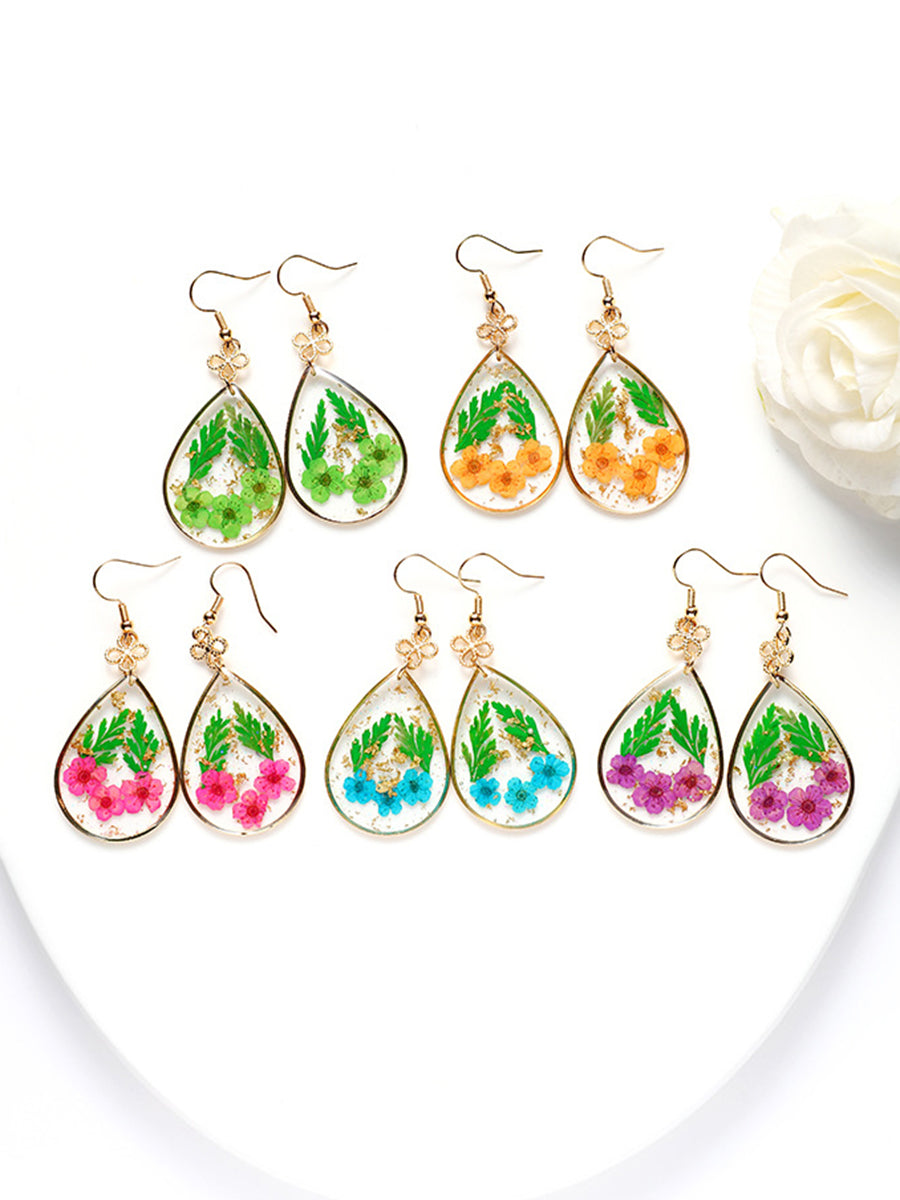 Resin Pressed Flower Earrings - Peace Knot Forget Me Not & Ferns