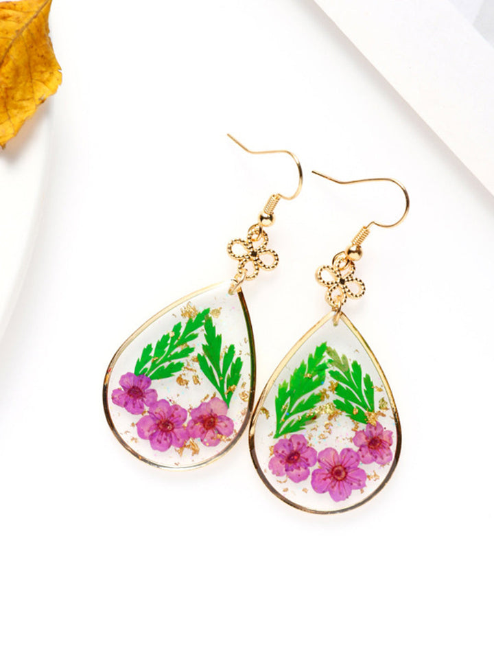 Resin Pressed Flower Earrings - Peace Knot Forget Me Not & Ferns