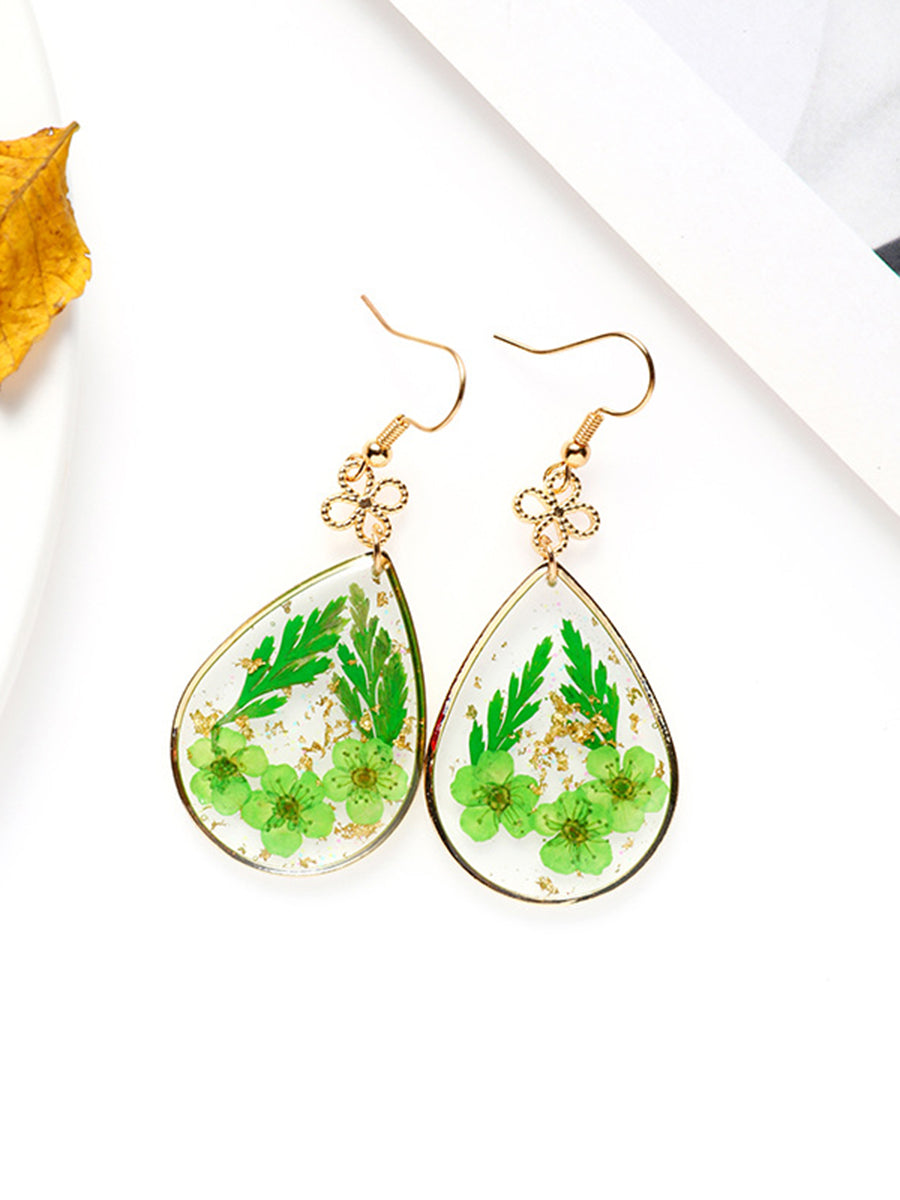 Resin Pressed Flower Earrings - Peace Knot Forget Me Not & Ferns