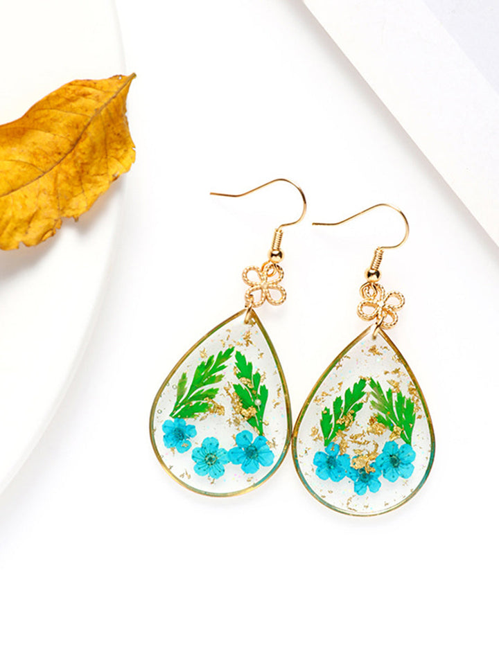 Resin Pressed Flower Earrings - Peace Knot Forget Me Not & Ferns