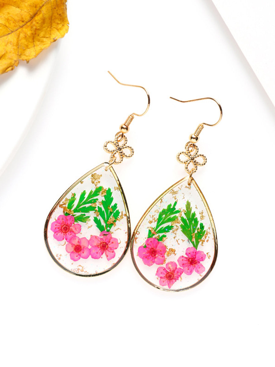 Resin Pressed Flower Earrings - Peace Knot Forget Me Not & Ferns