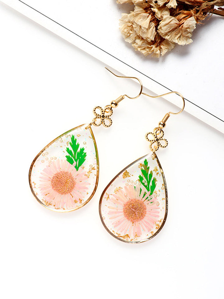 Resin Pressed Flower Earrings - Peace Knot Daisy Fleabane