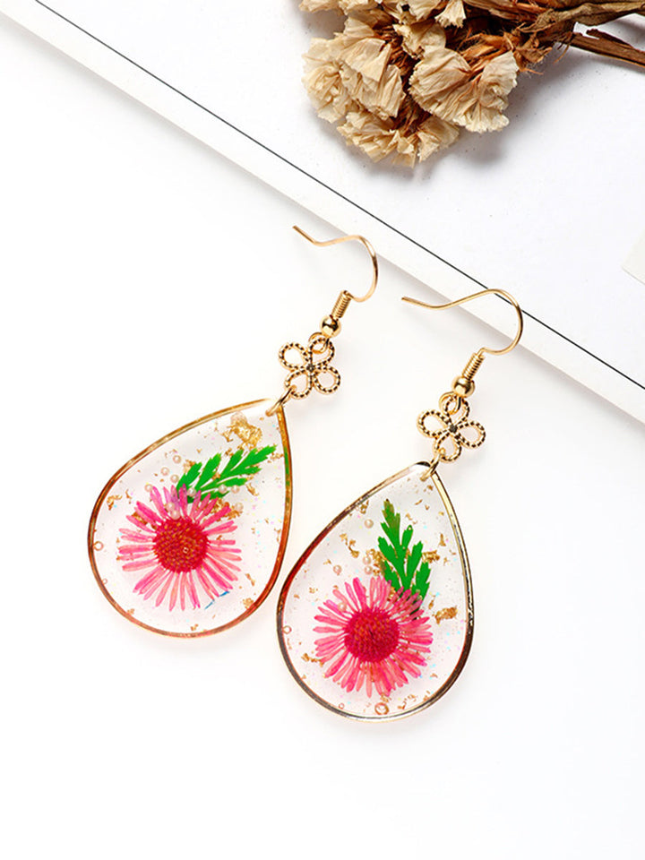 Resin Pressed Flower Earrings - Peace Knot Daisy Fleabane