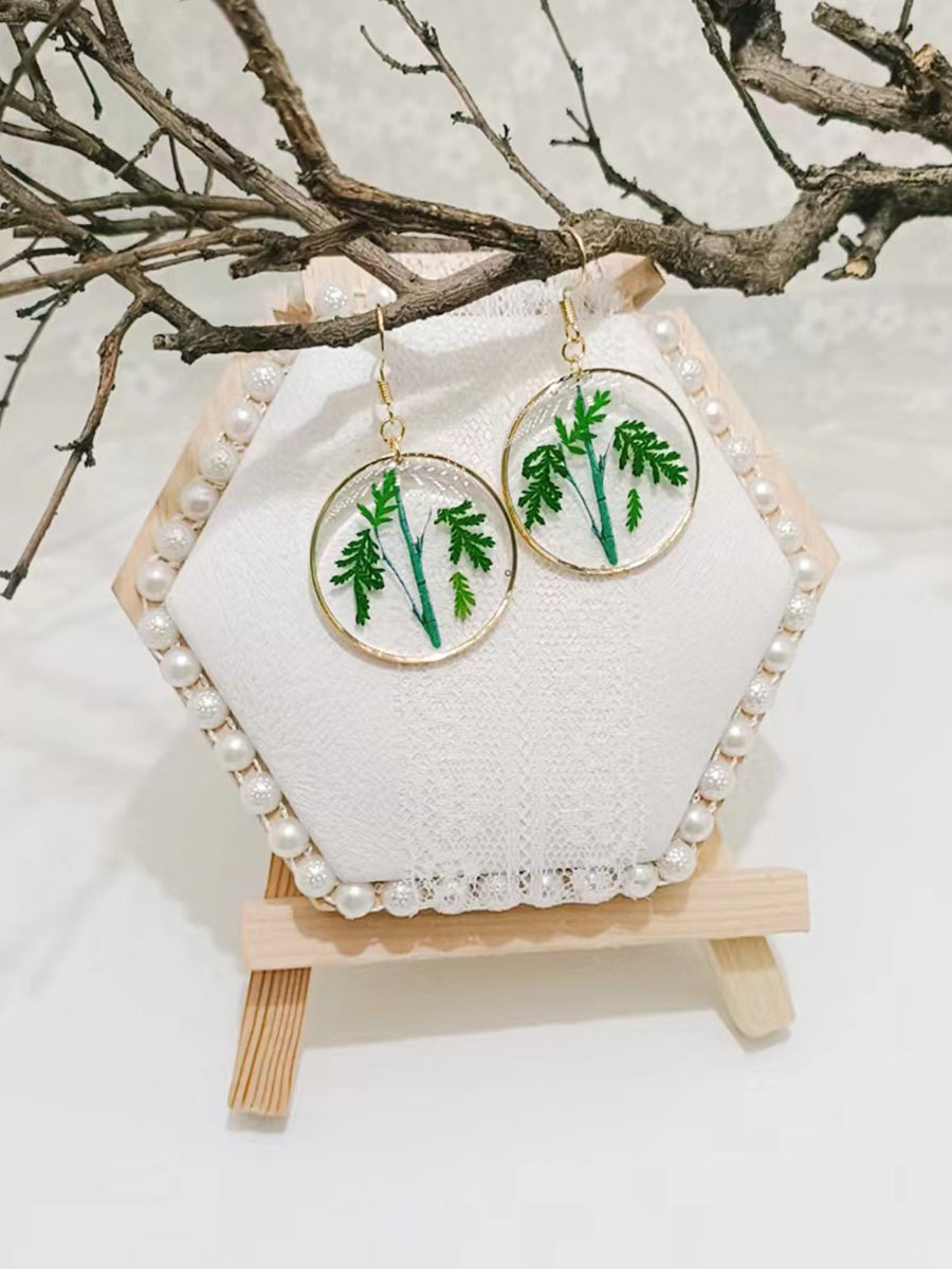 Resin Pressed Flower Earrings - Garden Bamboo & Ferns