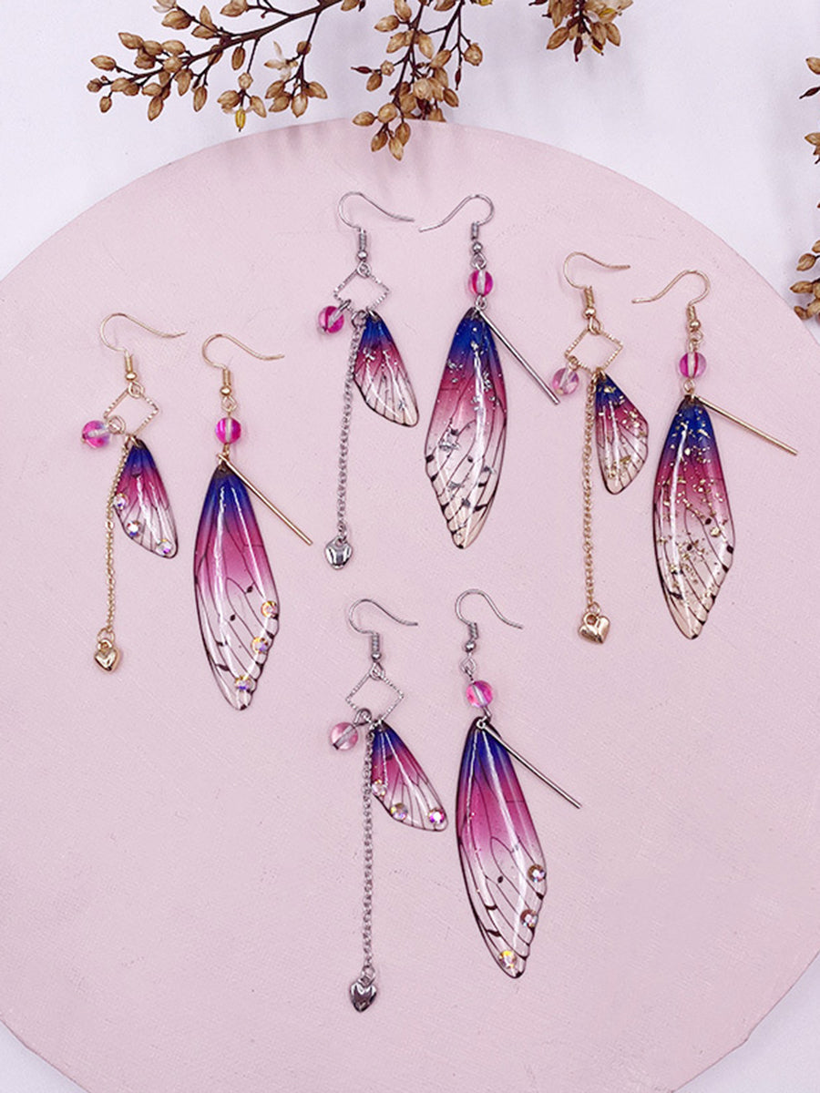 Butterfly Wing Gold Foil Cicada Wing Tassel Earrings