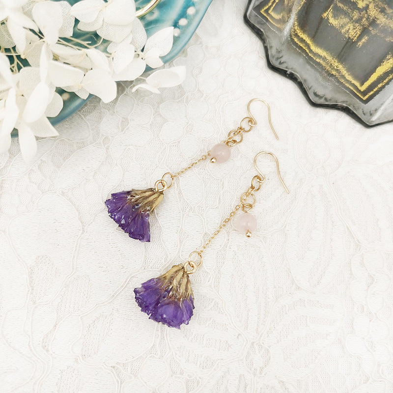 Resin Pressed Flower Earrings - Forget Me Not Buds With Stems