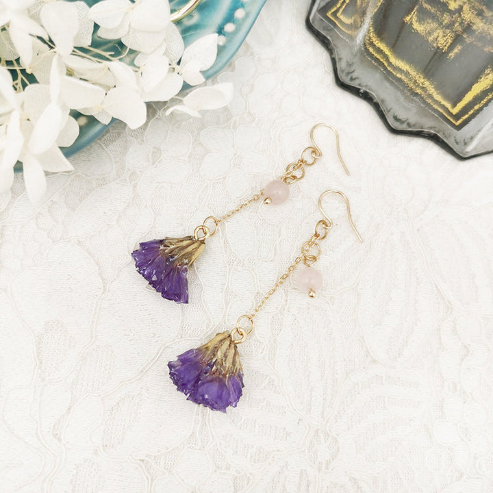Resin Pressed Flower Earrings - Forget Me Not Buds With Stems