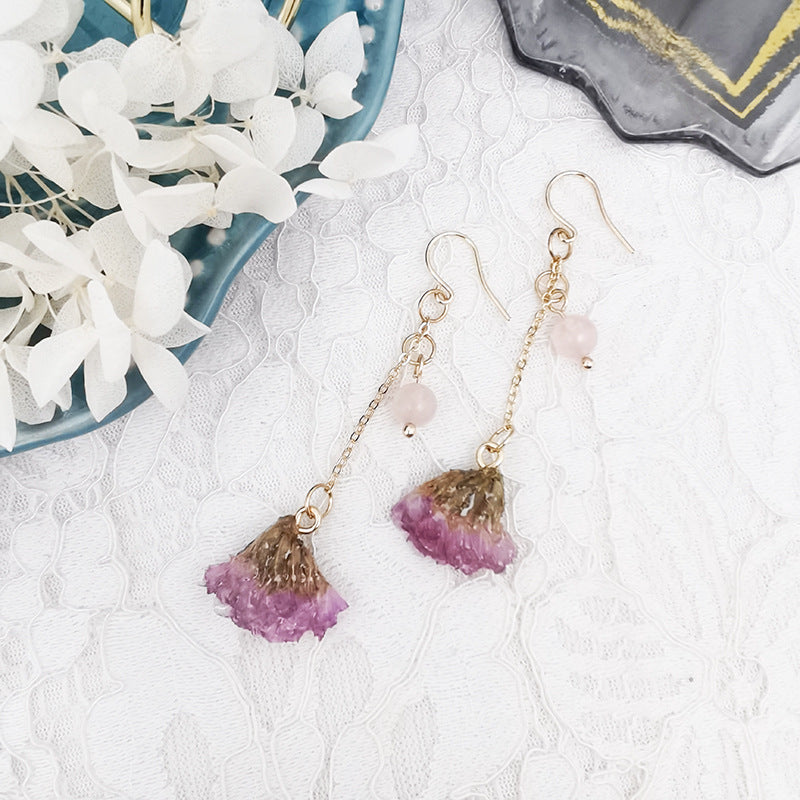 Resin Pressed Flower Earrings - Forget Me Not Buds With Stems