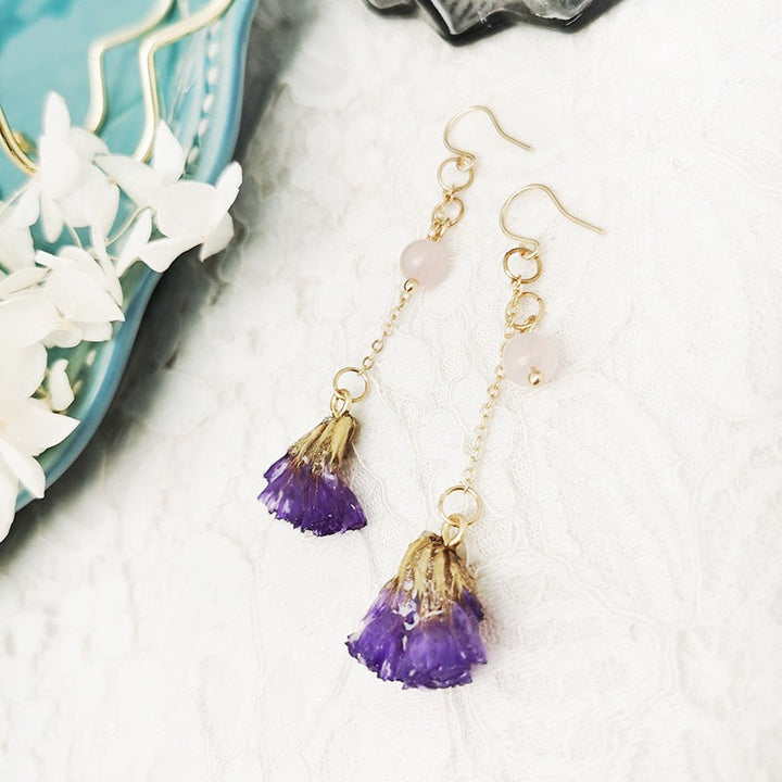 Resin Pressed Flower Earrings - Forget Me Not Buds With Stems