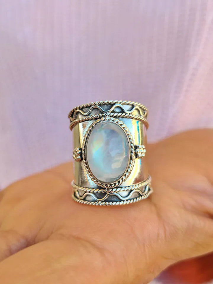 Boho Rings - Water Wave Rainbow Moonstone