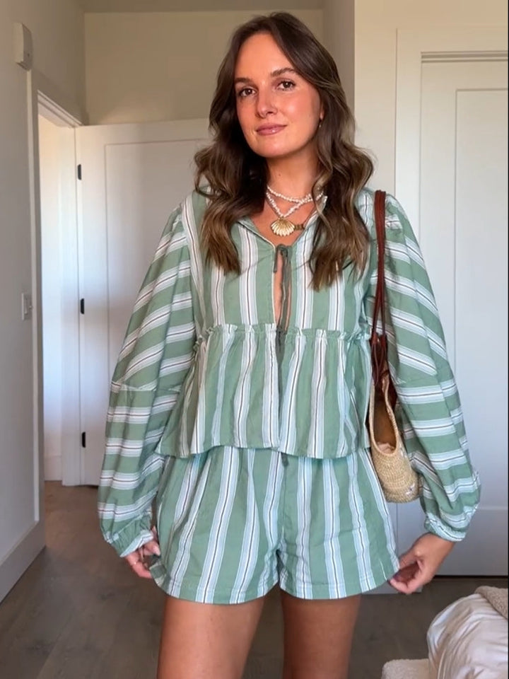 Brunch Babe  Striped Blouse Shorts Set