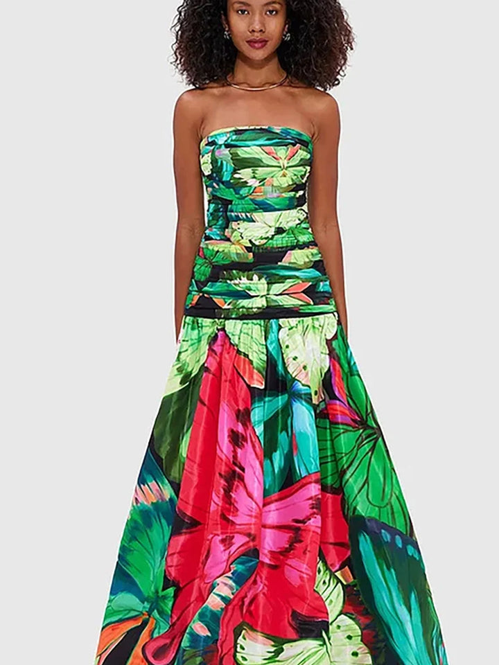 Butterfly Print Ruched Slimming Swimsuit Set