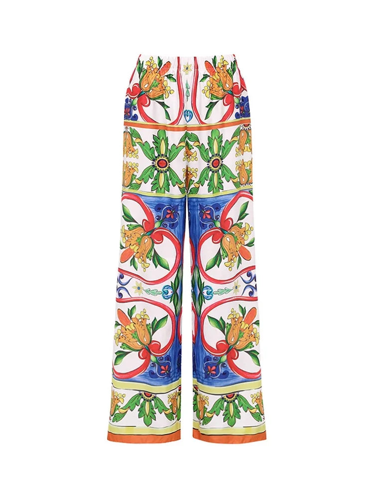 Ruffle Enamel Floral Print Swimsuit Set