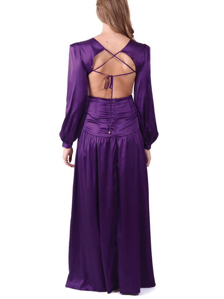 V-Neck Waist Cutout Ruffle Maxi Dress