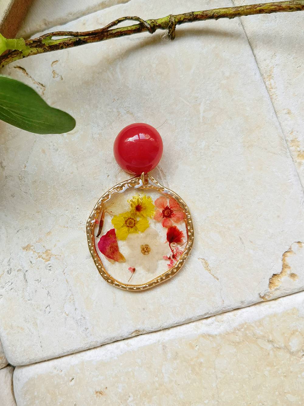 Resin Pressed Flower Earrings - Red Garden Party