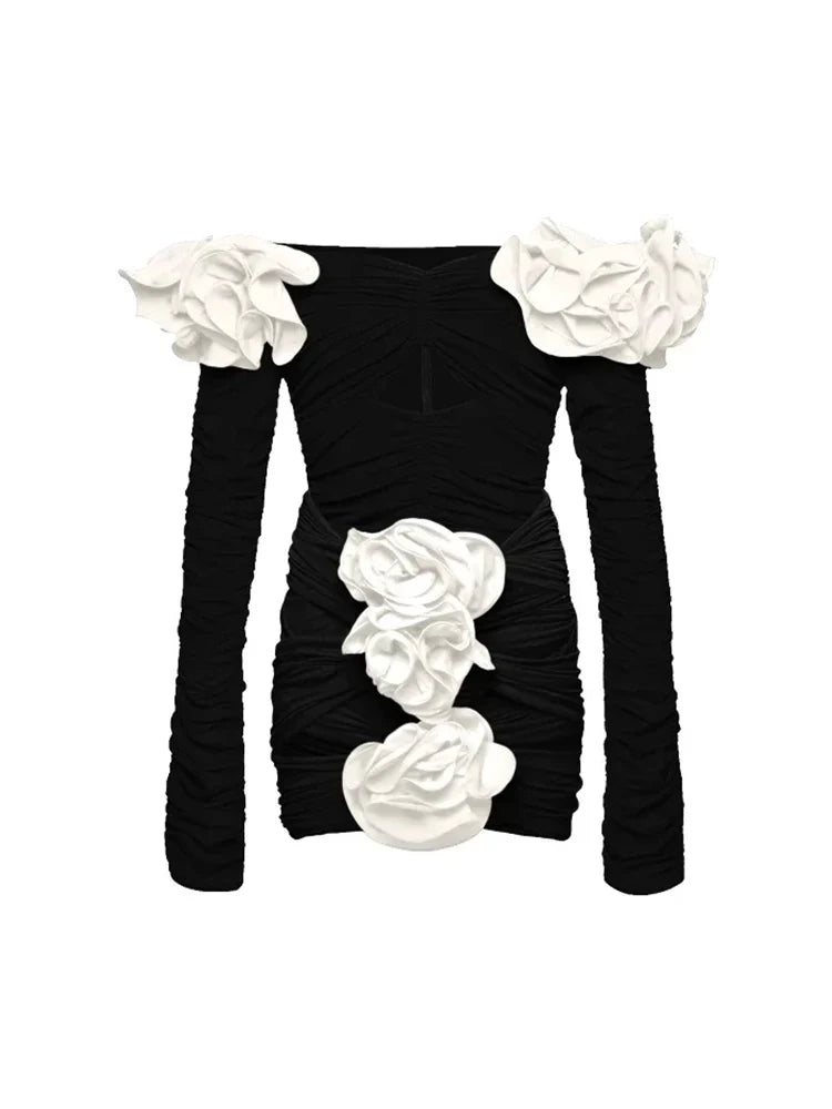 3D Floral Black Swimsuit Set