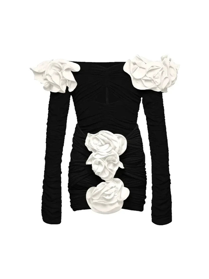 3D Floral Black Swimsuit Set