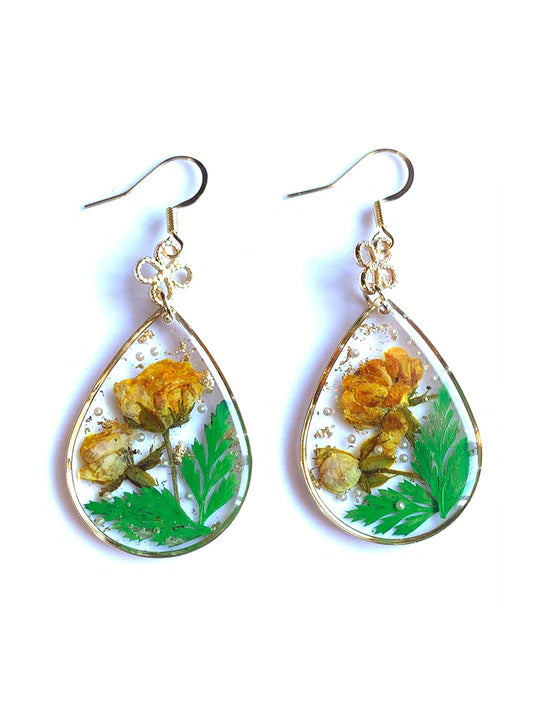 Resin Pressed Flower Earrings - Peace Knot Roses & Ferns