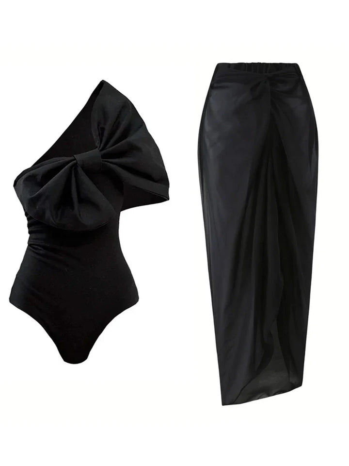 Black and White Bow One Piece Swimsuit Set
