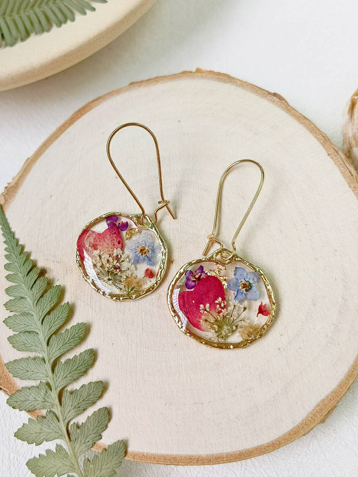 Resin Pressed Flower Earrings - Rose Petal Garden