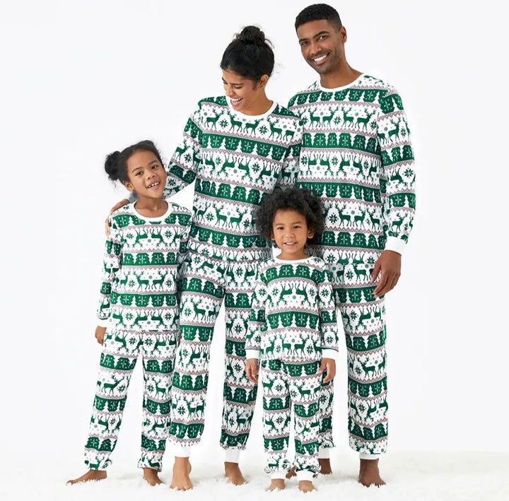 Green Christmas Elk Fmalily Matching Pajamas Sets (with Pet's dog)