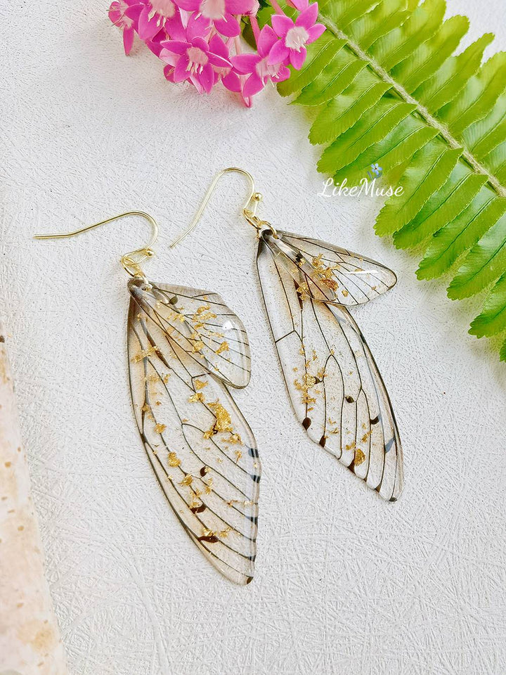 Butterfly Wing Handmade Crystal Gold Foil Earring