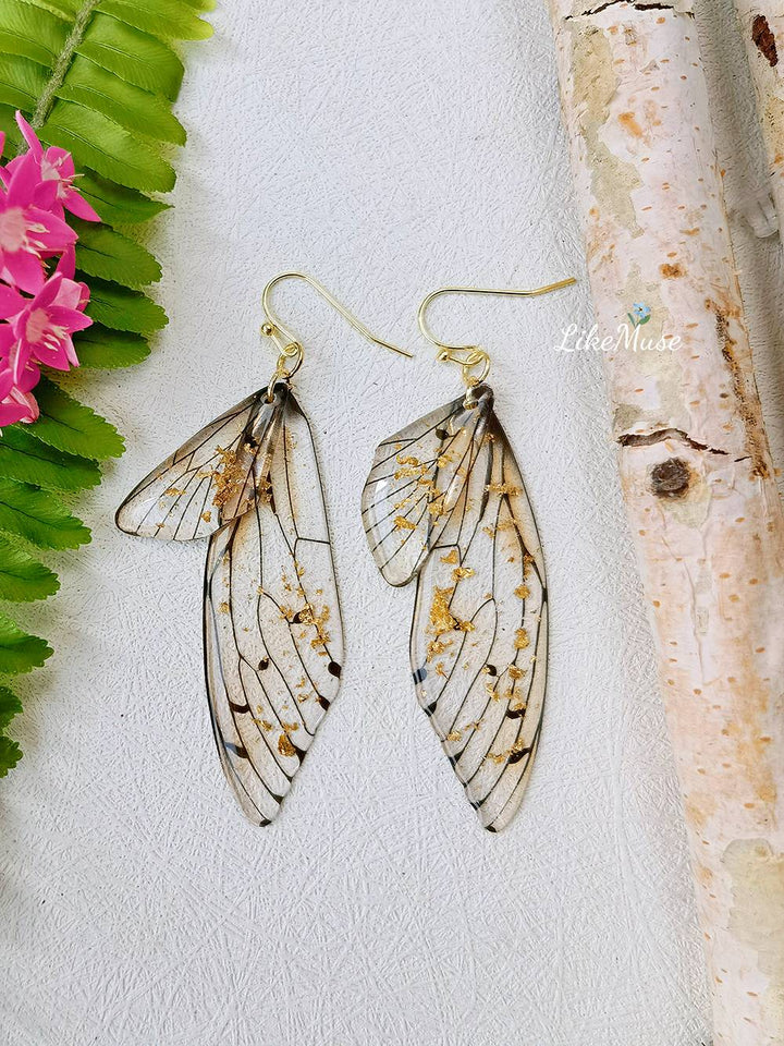 Butterfly Wing Handmade Crystal Gold Foil Earring