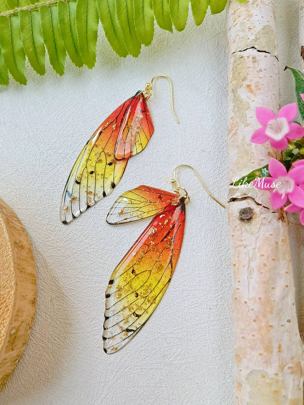 Butterfly Wing Handmade Crystal Gold Foil Earring
