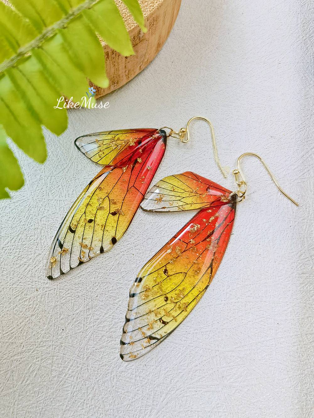 Butterfly Wing Handmade Crystal Gold Foil Earring
