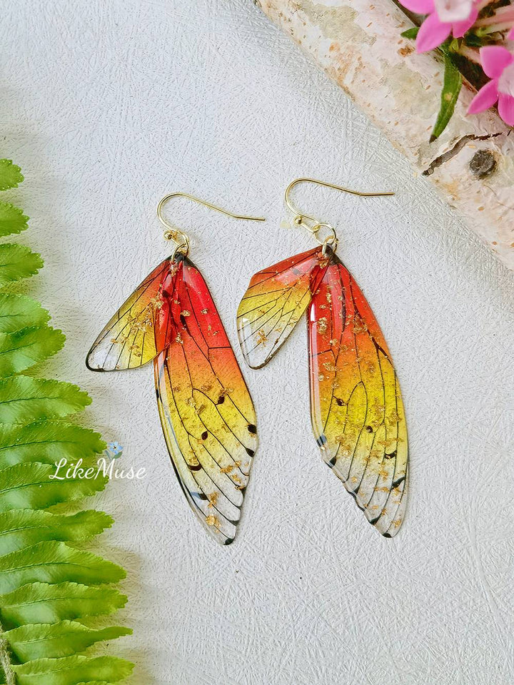 Butterfly Wing Handmade Crystal Gold Foil Earring