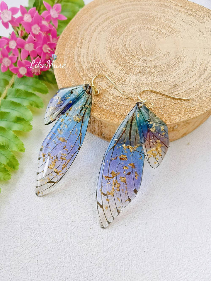 Butterfly Wing Handmade Crystal Gold Foil Earring