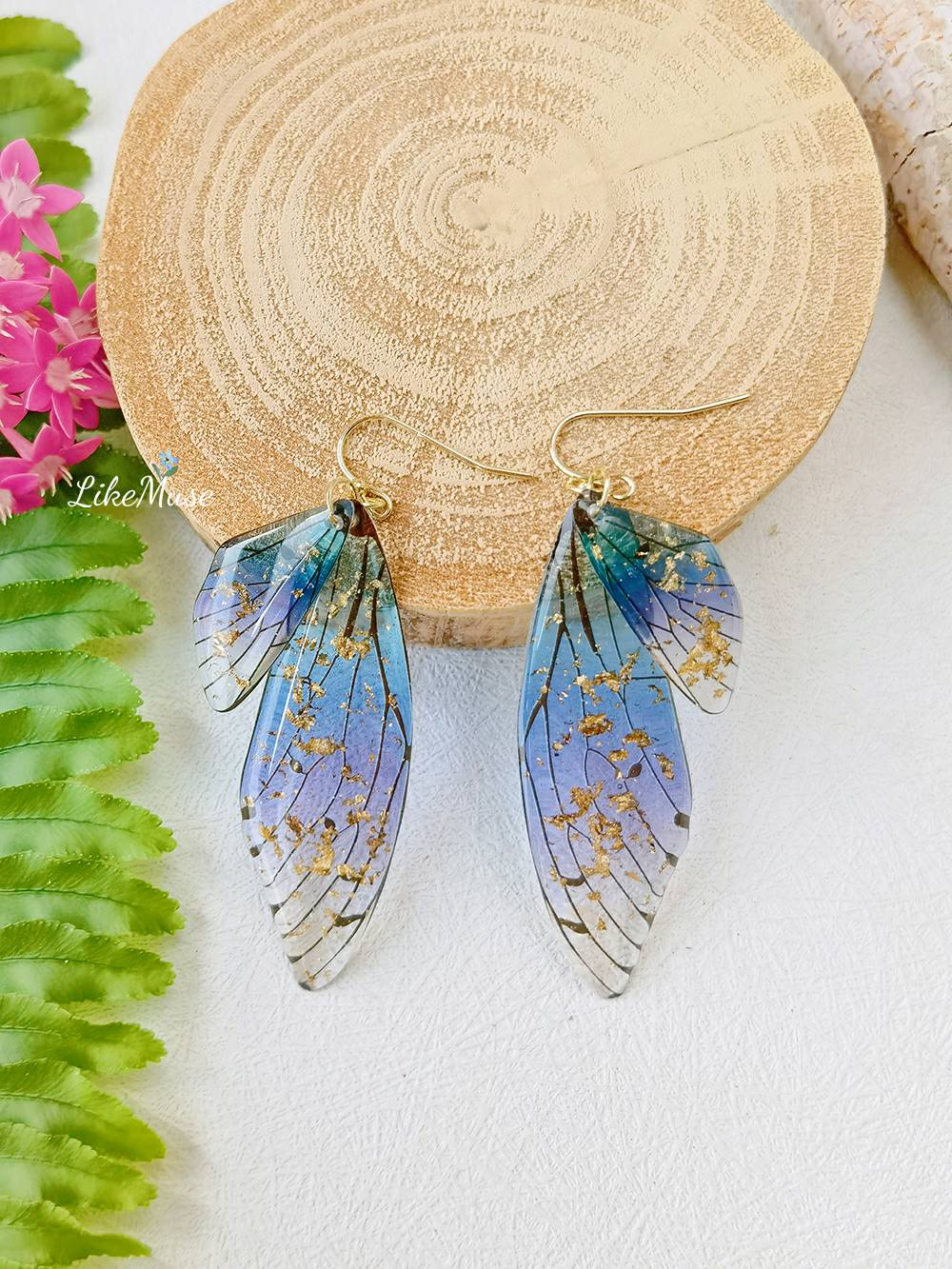 Butterfly Wing Handmade Crystal Gold Foil Earring