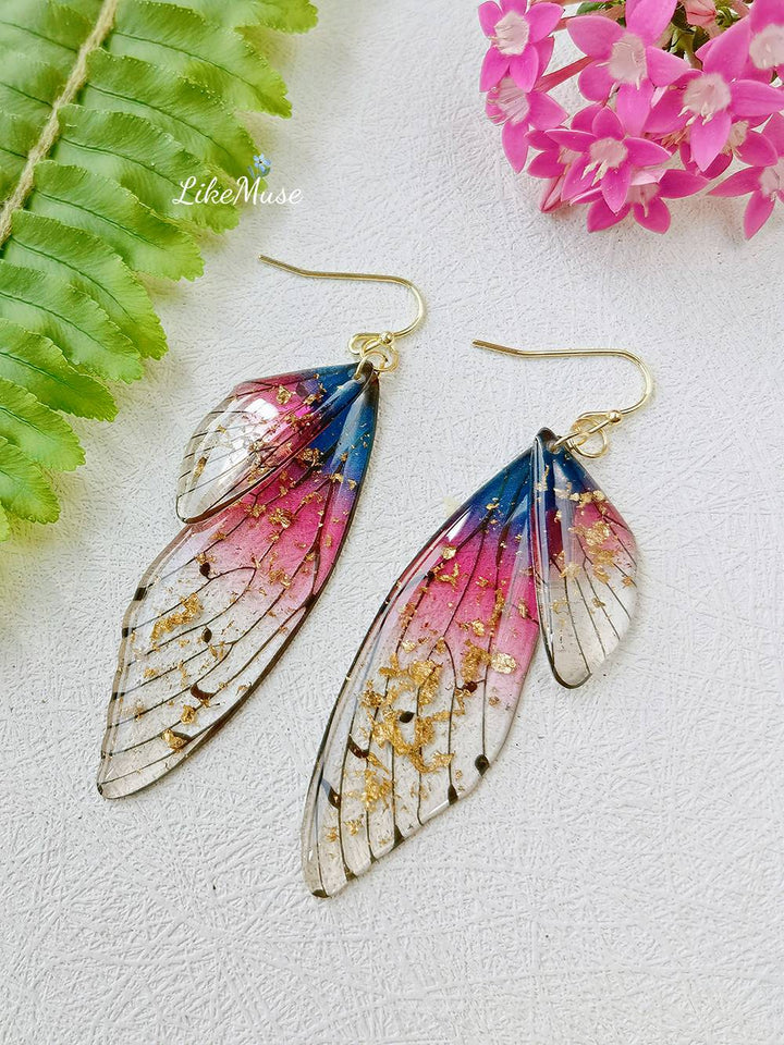 Butterfly Wing Handmade Crystal Gold Foil Earring