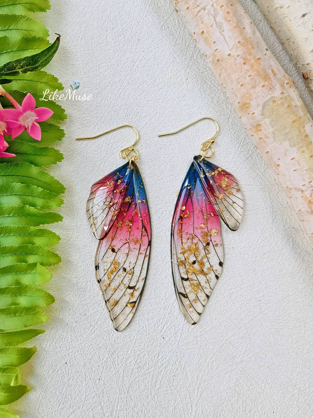 Butterfly Wing Handmade Crystal Gold Foil Earring