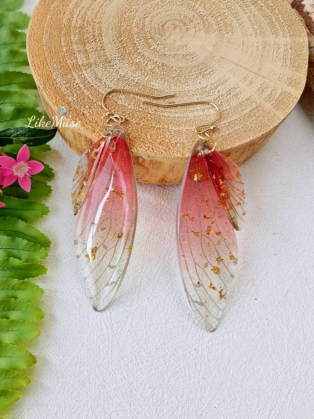 Butterfly Wing Handmade Crystal Gold Foil Earring