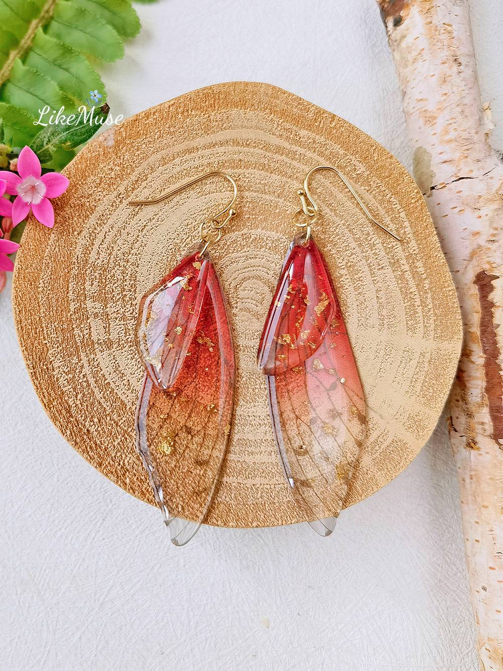 Butterfly Wing Handmade Crystal Gold Foil Earring