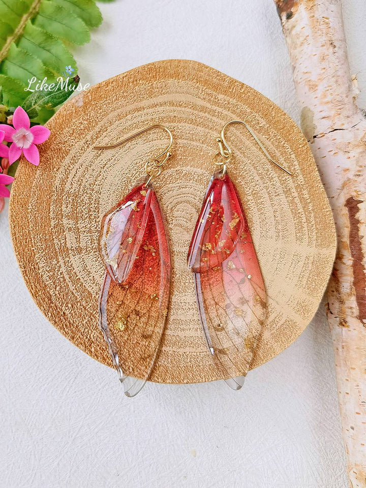 Butterfly Wing Handmade Crystal Gold Foil Earring