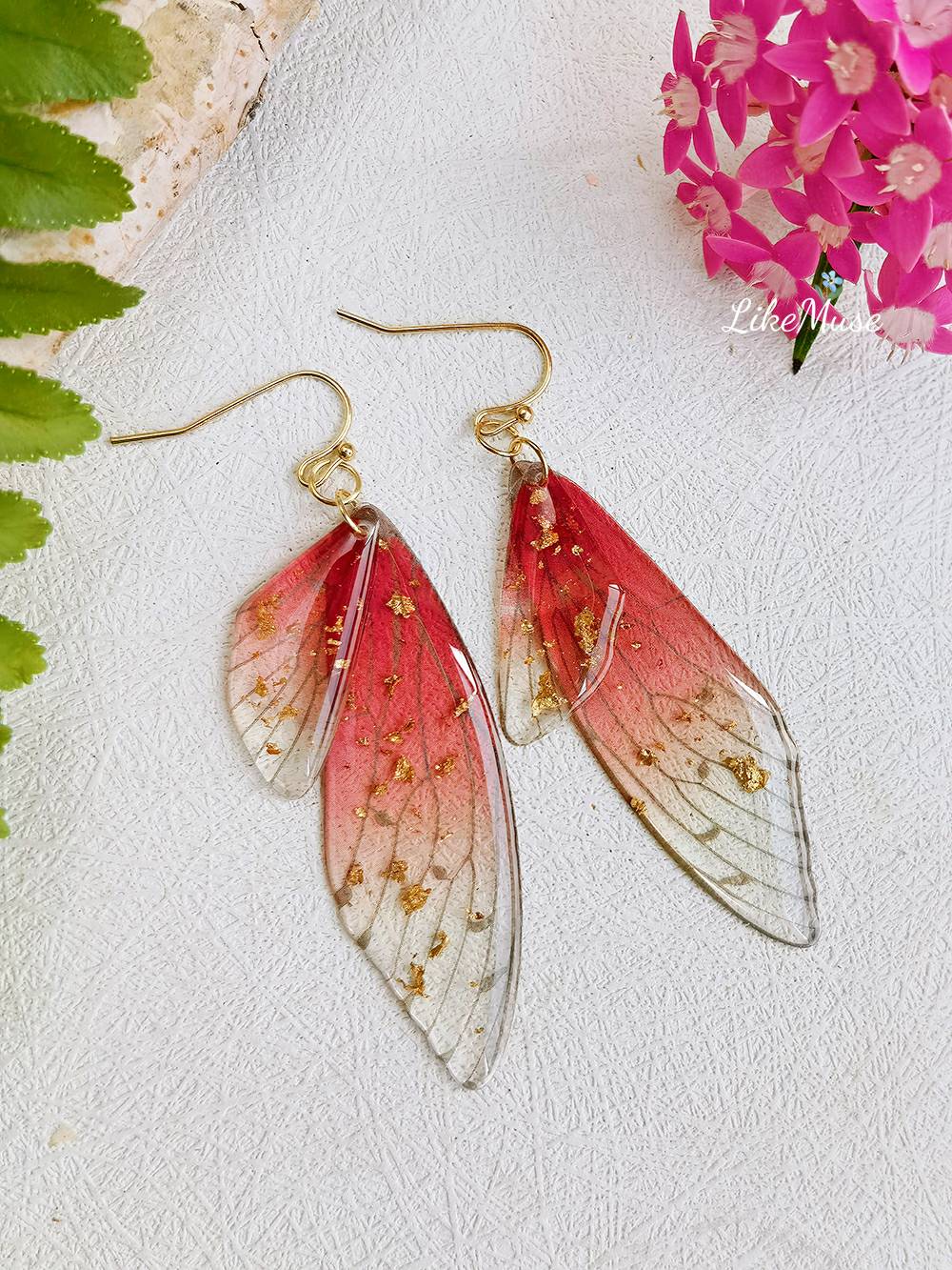 Butterfly Wing Handmade Crystal Gold Foil Earring
