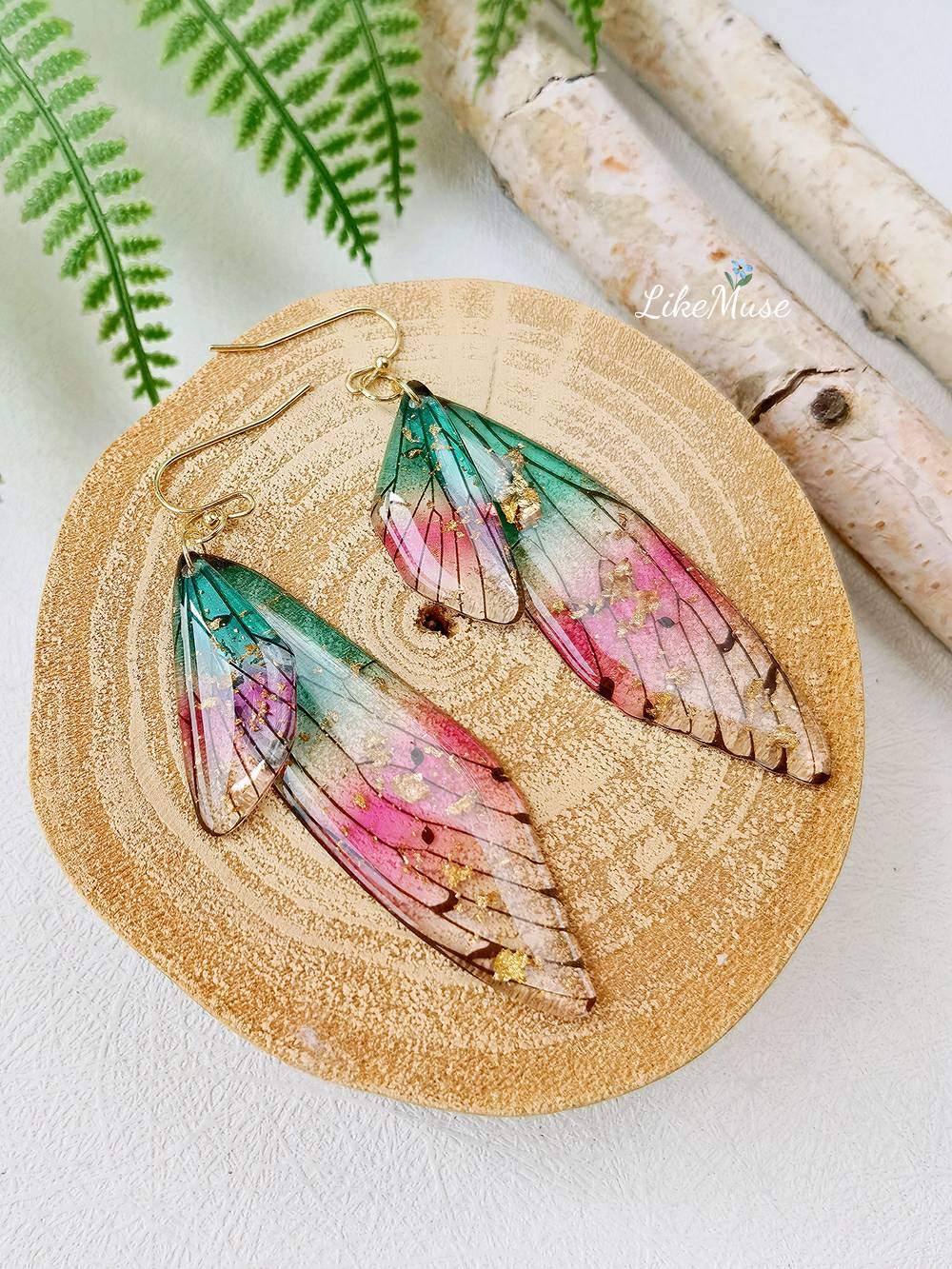 Butterfly Wing Handmade Crystal Gold Foil Earring