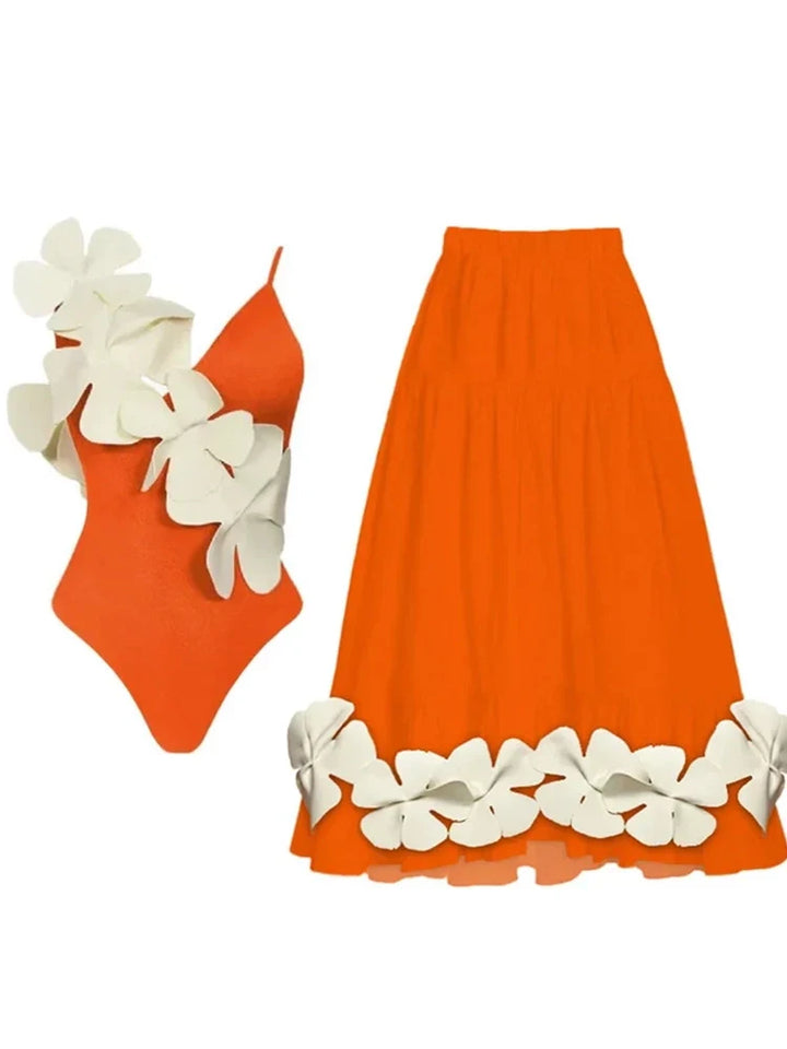 Tie Fresh Floral Swimsuit and Skirt Set