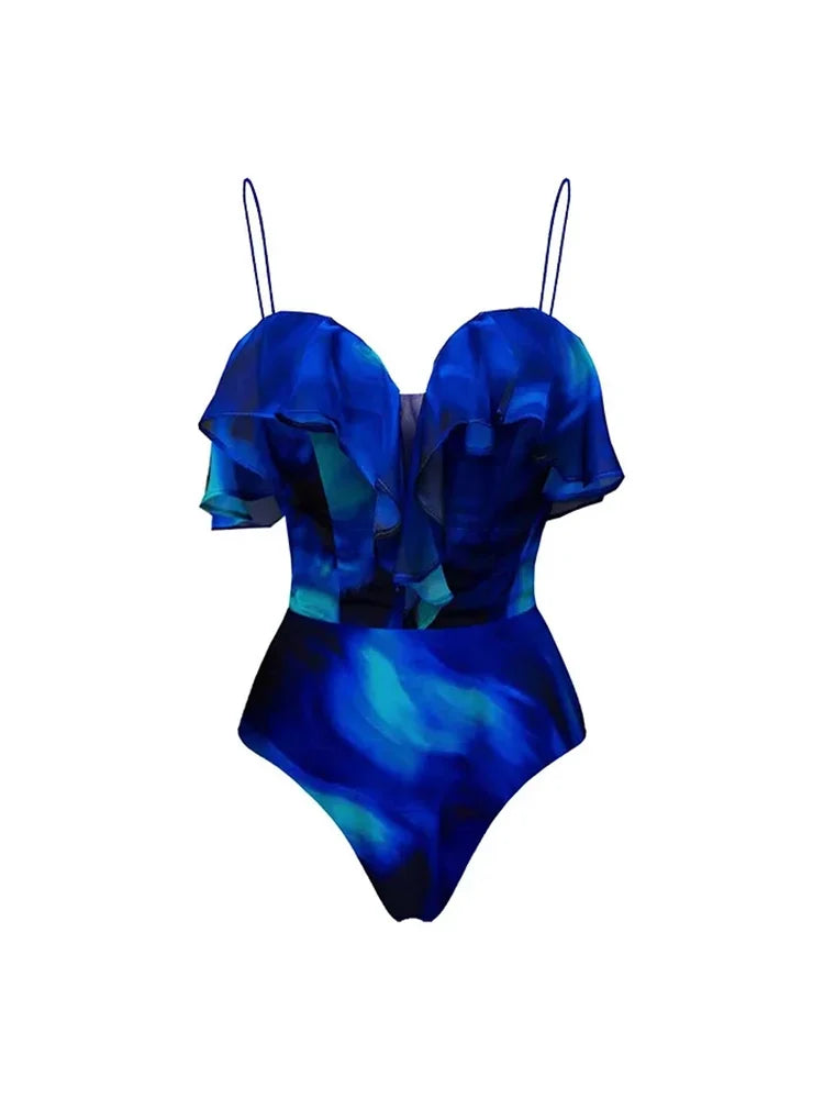 Ruffle One Piece Swimsuit Beach Vacation Set