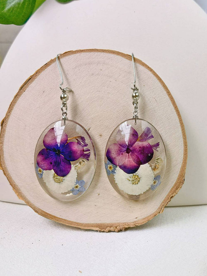 Resin Pressed Flower Earrings - Forget Me Not Pansy